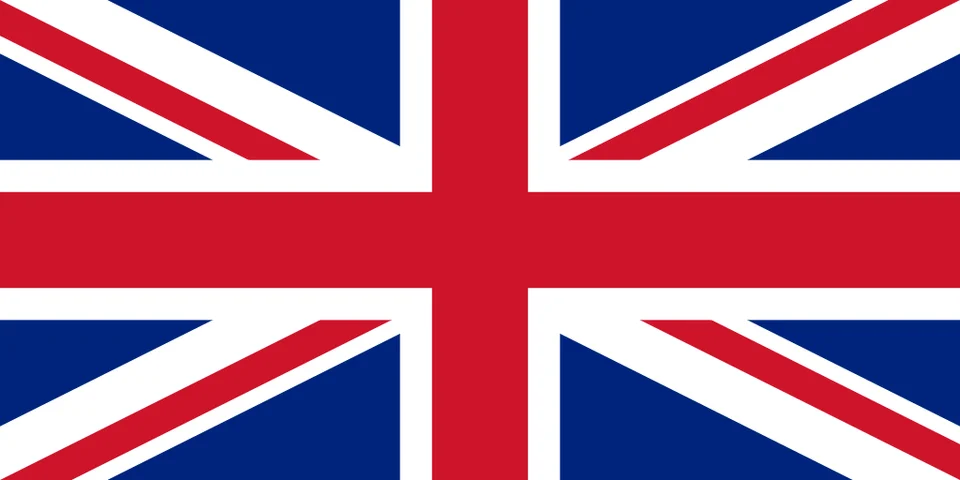 Die Flagge des Vereinigten Königreichs — der Union Jack: die kombinierten Kreuze von St. Georg, St. Andreas und St. Patrick in Rot, Weiß und Blau.