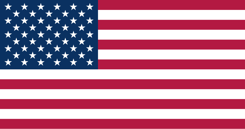 Die Flagge der Vereinigten Staaten von Amerika: 50 weiße Sterne auf blauem Feld und 13 rote und weiße Streifen.